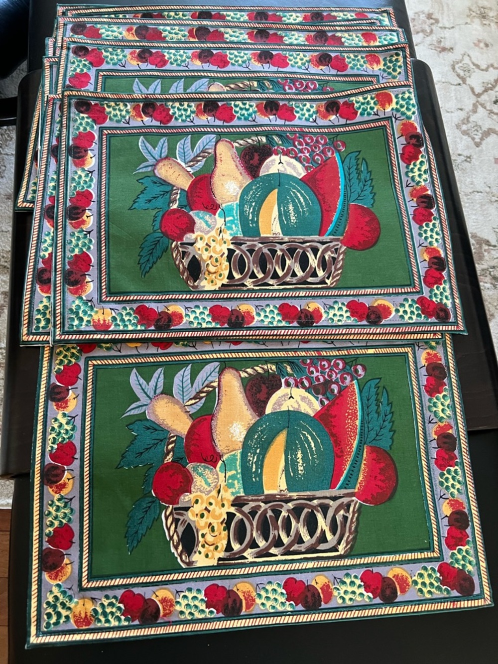 Vintage placemats fruits in basket set of 10